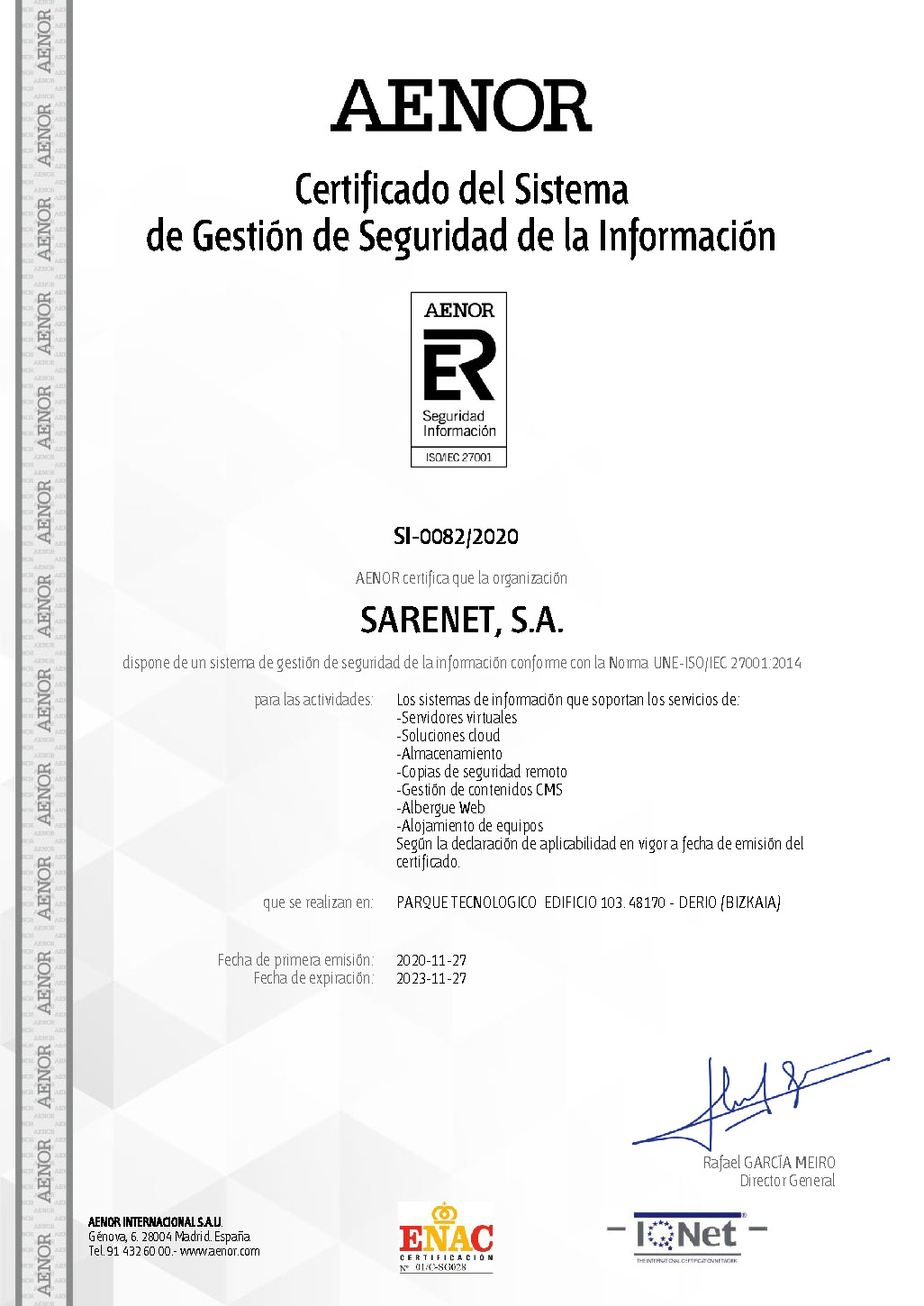Certificación Aenor Sarenet