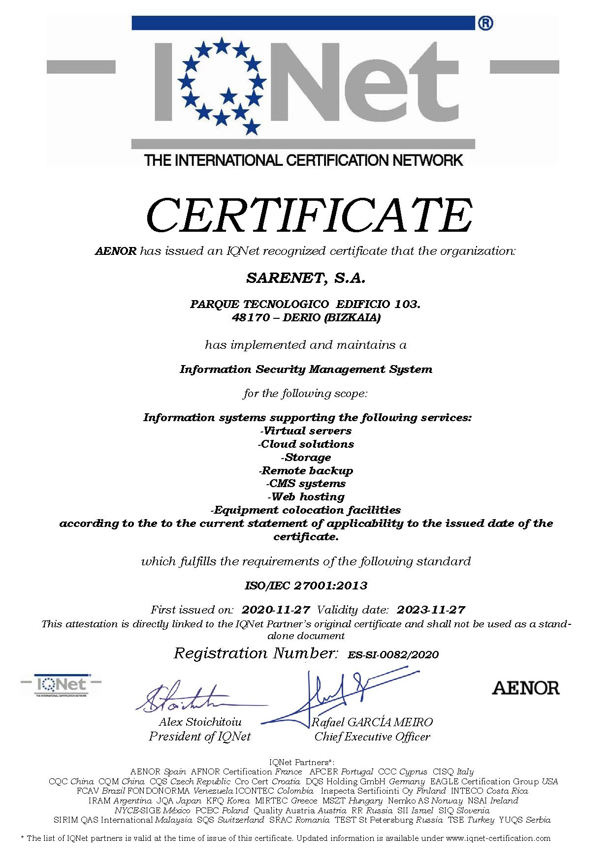 Certificación Iqnet Sarenet