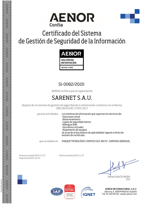 Certificación Aenor Sarenet