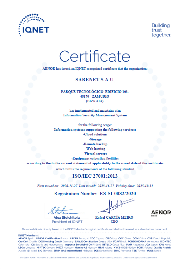 Certificacin Iqnet Sarenet