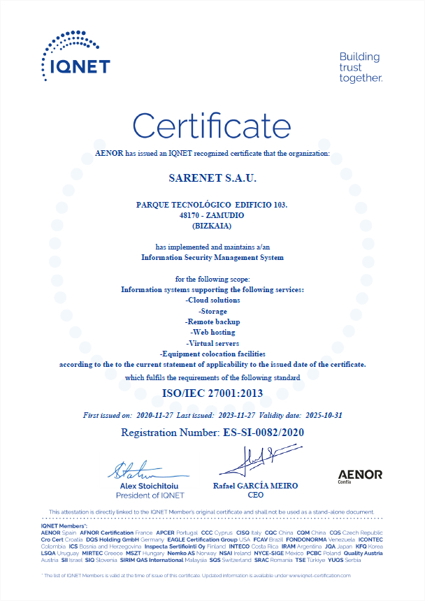 Certificación Iqnet Sarenet