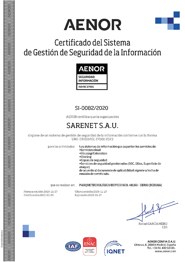 Certificación Aenor Sarenet